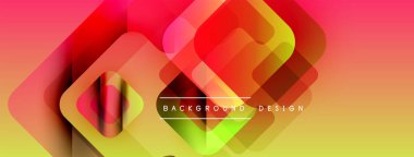Soyut geometrik şekiller örtüşür, canlı bir gradyan arkaplan oluşturur. Sarı, kırmızı, yeşil renkler tasarımda baskın. Modern estetik.
