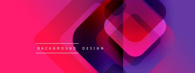 Soyut geometrik şekiller örtüşüyor, canlı pembeler, morlar, kırmızılar yaratıyor. Arkaplan, pankart ve sunumlar için modern tasarım ögesi.
