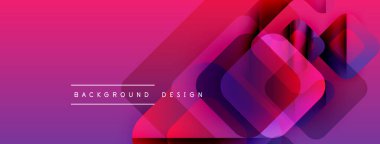 Soyut geometrik şekiller örtüşüyor, canlı mor ve pembe renkler yaratıyor. Metin, kompozisyon içerisindeki arkaplan tasarımını okur. Modern, dinamik görsel.
