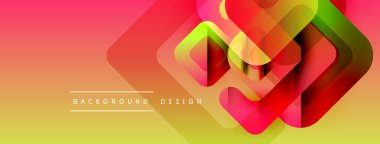 Soyut geometrik şekiller örtüşüyor, canlı renk eğimleri yaratıyor. Sıcak tonlar tasarıma hükmediyor, enerji ve hareket öneriyor..