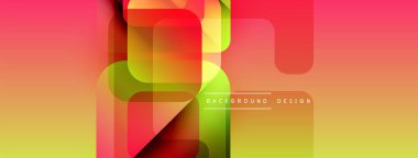 Soyut geometrik şekiller örtüşür, canlı bir gradyan arkaplan oluşturur. Sıcak renkler kompozisyona hakim. Modern tasarım ögesi.