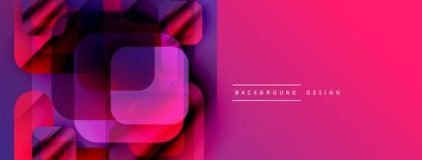 Soyut geometrik bileşim. Canlı gradyanlar, üst üste binen kareler dinamik görsel efekt yaratır. Arka planlar için modern tasarım ögesi.