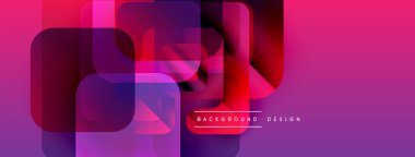 Soyut geometrik tasarım. Üst üste binen kareler canlı pembe, mor renkler yaratır. Dijital projeler için modern arkaplan.