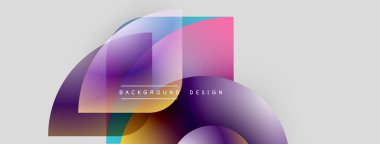 Soyut renkli şekiller örtüşür, dinamik görsel efekt yaratır. Gradyan renkler harmanlanarak modern arkaplan tasarımı oluşturur. Minimalist stil.