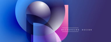 Soyut geometrik şekiller örtüşür, parlak mavi ve mor renkler yaratır. Modern tasarım öğeleri akıcılığı ve yeniliği önerir. Arkaplanda metin arkaplan tasarımı var.