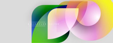 Soyut renkli şekiller örtüşür, dinamik görsel efekt yaratır. Gradyan renkler düzgün bir şekilde harmanlanarak modern arkaplan tasarımı oluşturur.