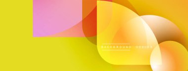 Soyut geometrik şekiller çakışıyor. Sarı, turuncu, pembe renkler dinamik kompozisyon oluşturur. Arka planlar için modern tasarım ögesi.