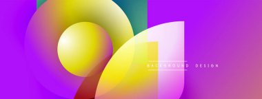 Soyut, enerjik şekiller çakışıyor. Mor arka plan baskın, sarı, yeşil renkler mevcut. Modern tasarım elementleri dinamik görsel oluşturur.