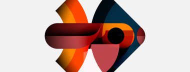 Soyut şekiller örtüşür, dinamik bileşim yaratır. Sıcak turuncu, havalı mavilerin, kırmızıların zıttıdır. Modern tasarım, minimalist estetik.