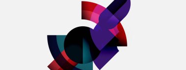 Soyut şekiller örtüşür, dinamik bileşim yaratır. Renkler harmanlanır, modern görsel deneyim oluşturur. Yumuşak eğimler hareketi, derinliği gösterir.