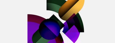 Üst üste binen renkli şekiller içeren soyut bir kompozisyon. Gradyan renkler dinamik görsel ilgi yaratıyor, modern estetik.