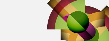 Soyut geometrik şekiller örtüşür, canlı renk bileşimi yaratır. Yeşiller, kırmızılar, sarılar dizaynın hakimi. Modern estetik.