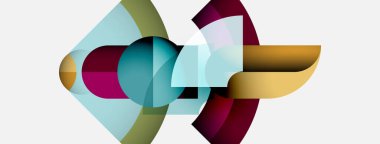 Soyut geometrik şekiller örtüşür, renkli kompozisyon oluşturur. Yumuşak eğimler, katmanlı biçimler hareket ve derinlik olduğunu gösteriyor. Minimalist tasarım.