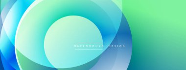 Soyut arkaplan özellikleri üst üste binen daireler, gradyanlar. Teal, mavi, yeşil renkler modern görsel efekt yaratır. Basit tasarım.