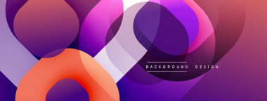 Soyut sıvı şekiller, canlı renkler, modern tasarım. Üst üste binen daireler dinamik bileşim oluşturur, pürüzsüz eğimler mevcut.