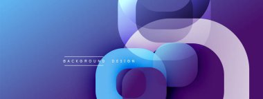 Soyut arkaplan özellikleri üst üste binen şekiller, canlı mavi mor gradyanlar. Modern tasarım elementleri dinamik görsel efekt yaratır.