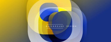 Soyut daireler örtüşüyor, parlak sarı ve mavi renkler yaratıyor. Modern tasarım teknoloji, yenilik, görsel cazibe öneriyor.