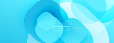 Soyut mavi arkaplan. Üst üste binen şekiller dinamik, akışkan görsel efektler yaratır. Modern tasarım elementleri pürüzsüz eğimler sunar.