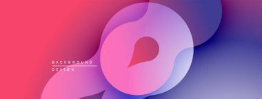 Soyut gradyan şekiller çakışıyor, dinamik görsel akış yaratıyor. Pembe, mor, mavi renkler düzgün bir şekilde harmanlanır. Modern tasarım ögesi.