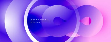Soyut çemberler çakışıyor, canlı gradyanlar yaratıyor. Mor, mavi, pembe renkler tasarımda baskın. Modern, dinamik kompozisyon.