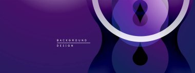 Soyut mor tasarım, üst üste binen daireler, kıvrımlı çizgiler. Modern estetik, arka planlar ve sunumlar için uygun. Minimalist stil.