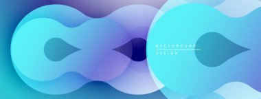 Soyut sıvı şekilleri, mavi mor gradyanlar. Modern tasarım, düz eğriler, üst üste binen katmanlar dinamik görsel efekt yaratır.