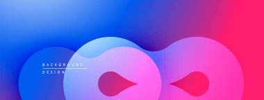 Soyut sıvı şekilleri canlı mavileri, pembeleri, morları harmanlıyor. Gradyan arka plan modern görsel efekt yaratır. Minimalist tasarım.