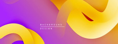 Soyut sıvı şekiller, canlı renklerin karışımı. Mor, turuncu, sarı dinamik arkaplan tasarımı yaratır. Yumuşak eğimler modern estetik sunar.