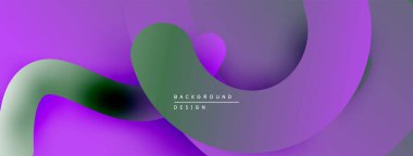 Soyut sıvı şekilleri, mor renkler baskın gelir. Gradyan karışımları derinlik yaratır, modern tasarım ögesi. Yumuşak kıvrımlar hareketi gösterir.