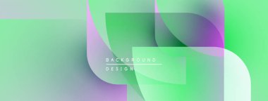 Soyut arkaplan özellikleri üst üste binen şeffaf şekiller. Renkler arasında yeşil, mor, açık mavi renkler var. Metin arkaplan tasarımı okur.