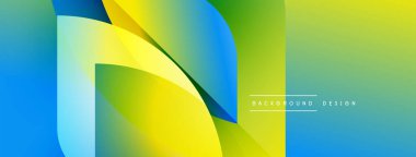 Soyut gradyan şekiller çakışıyor. Canlı maviler, sarılar, yeşiller dinamik görsel efektler yaratır. Arka planlar için modern tasarım ögesi.
