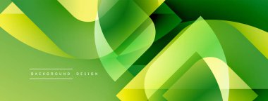 Soyut yeşil tasarım, üst üste binen şekiller, gradyanlar. Modern estetik, arka planlar ve sunumlar için uygun. Minimalist stil.