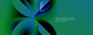 Soyut çiçek tasarımı. Mezuniyet mavisi, yeşiller dinamik taç yaprağı şekilleri yaratır. Minimalist metin arka plan tasarımı okur. Modern estetik.