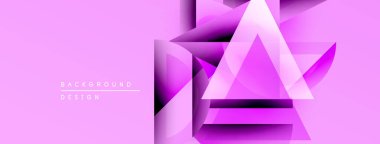 Soyut geometrik tasarım. Pembe arkaplan, dinamik görsel etki yaratan katmanlı üçgenler oluşturur. Modern, minimalist stil.