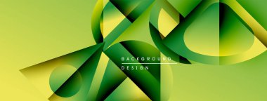 Soyut geometrik şekiller örtüşüyor, dinamik yeşil, sarı gradyanlar yaratıyor. Arkaplan ve sunumlar için modern tasarım ögesi.