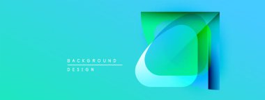 Soyut gradyan şekiller çakışıyor ve canlı bir görsel etki yaratıyor. Turkuaz, yeşil, mavi renkler kompozisyona hakim. Modern tasarım ögesi.