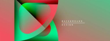 Soyut şekiller örtüşüyor, canlı renk değişimleri yaratıyor. Kırmızı, yeşil, kahverengi renkler tasarımda baskın. Mevcut en küçük metin.