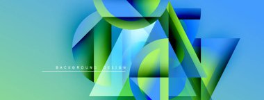 Soyut geometrik şekiller örtüşür, parlak mavi, yeşil eğimler yaratır. Modern tasarım teknoloji, yenilik ve enerji öneriyor. Arkaplan özellikleri metin etiketi.
