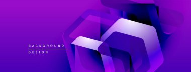 Mor soyut tasarım özellikleri üst üste binen geometrik şekiller. Gradyan renkler dinamik görsel efekt yaratır. Modern arkaplan ögesi.