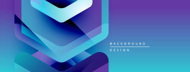 Soyut geometrik şekiller örtüşür, parlak mavi mor bir eğilim yaratır. Modern tasarım teknoloji, yenilik, gelecek kavramları öneriyor.