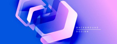 Soyut geometrik şekiller örtüşüyor, parlak mavi ve mor renkler yaratıyor. Arkaplan ve sunumlar için modern tasarım ögesi.