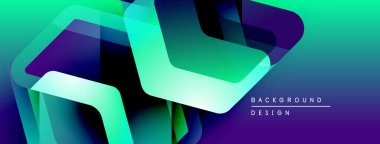 Soyut geometrik şekiller örtüşür, canlı bir değişim etkisi yaratır. Turkuaz, mor renkler tasarımda baskın. Modern, dinamik kompozisyon.