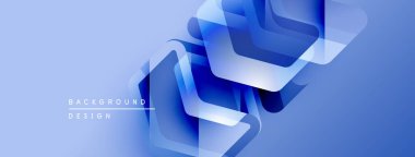 Soyut mavi tasarım özellikleri üst üste binen yuvarlak kareler. Gradyan gölgeler derinlik yaratır, modern estetik. Mevcut en küçük metin.