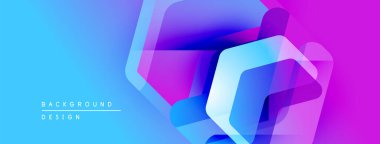 Soyut geometrik şekiller örtüşür, parlak mavi ve pembe renkler yaratır. Modern tasarım elementleri dinamik görsel deneyim önerir.
