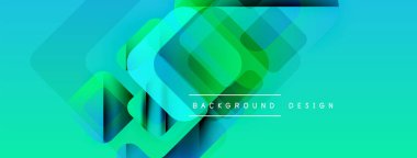 Soyut geometrik şekiller örtüşüyor, canlı deniz mavisi ve yeşil eğimler yaratıyor. Modern tasarım derinlik, boyut, görsel ilgi.