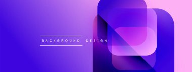 Soyut geometrik şekiller örtüşüyor, canlı mor ve pembe renkler yaratıyor. Metin arka plan tasarımı okur. Modern, minimalist estetik.