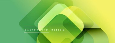 Soyut geometrik şekiller örtüşüyor, canlı yeşil, sarı renkler yaratıyor. Arkaplan ve sunumlar için modern tasarım ögesi.