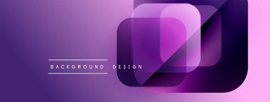 Soyut mor eğimli arkaplan. Üst üste binen kareler modern tasarım ögesi oluşturur. Metin arka plan tasarımı okur. Minimalist estetik.