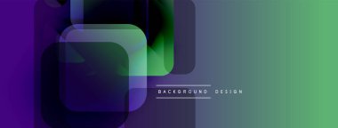 Soyut geometrik şekiller çakışıyor. Mor, yeşil gradyanlar modern arkaplan tasarımı yaratır. Minimalist tarz, temiz çizgiler görsel cazibe sunar.