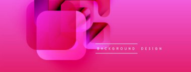 Soyut pembe tasarım özellikleri üst üste binen yuvarlak kareler. Gradyan gölgeler derinlik yaratır, modern estetik. Metin arkaplan tasarımı okur.